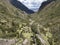 Aerial view of landscapes of Chupani village in middle of the Peruvian Andes