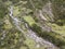 Aerial view of landscapes of Chupani village in middle of the Peruvian Andes