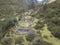 Aerial view of landscapes of Chupani village in middle of the Peruvian Andes