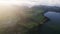 Aerial view of the landscapes on Sao Miguel Island, green farmland and volcanic mountains and lakes, Azores, Portugal