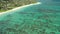 Aerial view of Lanikai beach, Honolulu, Hawaii, low angle view with drone camera moving forward,  sunny day on the shore