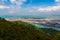 Aerial view of the Lantau Island with the new bridge in Hong Kong on a cloudy day background