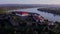 Aerial View of Large Building by Danube River