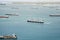 Aerial view of large cardo ships waiting at Gatun Lake