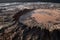 aerial view of a large lunar crater formation