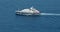 Aerial view of a large luxury boat wake on Mediterranean Sea