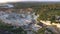 Aerial view of a large marble quarry during sunset