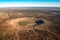 aerial view of a large meteor impact crater