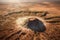 aerial view of a large meteor impact crater