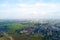 Aerial view of a large plant with mines for the extraction of coal. Mounds of black coal near production and industry.