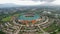 Aerial View of The largest stadium of Pakansari Bogor from drone and noise cloud. Bogor, Indonesia, March 3, 2022