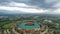 Aerial View of The largest stadium of Pakansari Bogor from drone and noise cloud. Bogor, Indonesia, March 3, 2022