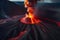 Aerial view of lava erupting from a volcano. Generative AI