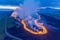Aerial view of lava flow at dusk from erupting volcano, stunning natural phenomenon