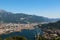 Aerial view of Lecco city between mountains lake and Adda river