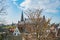 Aerial view of the Leiden cityscape from the historical Burcht v