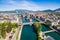 Aerial view of Leman lake Geneva city in Switzerland