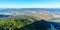 Aerial view of Liberec city and Jizera Mountains from Jested Mountain on sunny summer evening. Czech Republic