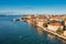 Aerial view of the Lido de Venezia island in Venice, Italy.