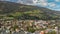 Aerial view of Lienz cityscape and valley, Austrian alps