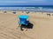 Aerial view Lifeguard tower on the Huntington Beach