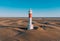 Aerial view of Lighthouse el Far del Fangar on Delta de l\'ebre natural park, tarragona, Catalonia, Spain