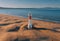 Aerial view of Lighthouse el Far del Fangar on Delta de l\'ebre natural park, tarragona, Catalonia, Spain