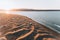 Aerial view of Lighthouse el Far del Fangar on Delta de l\'ebre natural park, tarragona, Catalonia, Spain