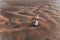 Aerial view of Lighthouse el Far del Fangar on Delta de l\'ebre natural park, tarragona, Catalonia, Spain