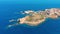 Aerial view. Lighthouse on island, Spain meditterian sea.