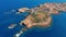 Aerial view. Lighthouse on island, Spain meditterian sea.