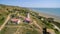 Aerial view of Lighthouse in Merzhanovo. Azov sea. Russia