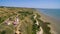 Aerial view of Lighthouse in Merzhanovo. Azov sea. Russia