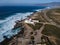 Aerial view from a lighthouse in the Portuguese coastline. Cape raso Lighthouse Cascais, Portugal