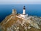 Aerial view of the Lighthouse and Tower on the island of Giraglia. Cap Corse peninsula. Corsica. France