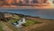 Aerial view of the lighthouse at the white Cliffs of Dover.