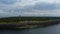 aerial view of lighthouse and windmill farm on beautiful limestone cliff in Paldiski, Estonia