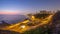 Aerial view of Lima's Coastline in the neighborhood of Miraflores day to night timelapse, Lima, Peru