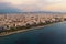 Aerial view of Limassol panorama from air. Cyprus resort town and sea water, drone photo