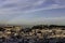 Aerial view of Lisbon Sao Jorge castle and the Crista church of Graca with Lisbon skyline at sunset  Portugal