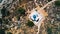 Aerial view of little church at island