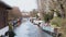 Aerial view of Little Venice river in London with narrowboat houses