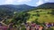 Aerial view of little village Breitenbach in Vosges mountains, Alsace