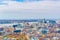 Aerial view of liverpool including three graces, England