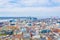 Aerial view of Liverpool including three graces and radio city tower, England