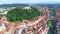 Aerial view of Ljubljana Castle on the river Ljubljanica, Slovenia