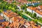 Aerial view of Ljubljana green river