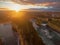 Aerial view of Loch Ard Gorge at sunrise