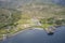 Aerial view of Loch Goil and Carrick Castle in Scotland