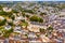 Aerial view of Loches overlooking fortified royal Chateau, France